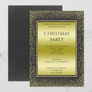 Invitation Fête de Noël Cadre Paillettes Or et Noir