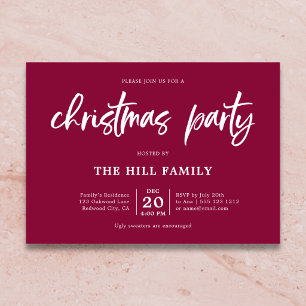 Invitation Fête de Noël Calligraphie Élégante Rouge