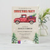 Invitation Fête de Noël Camion à aquarelle carreau rouge (Debout devant)