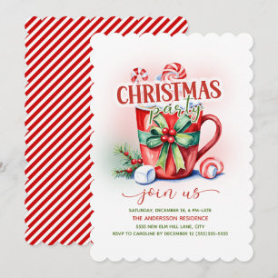 Invitation Fête de Noël Canne en sucre Chocolat Chaud