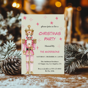 Invitation Fête de Noël Casse-Noisette Rose Élégant Vintage
