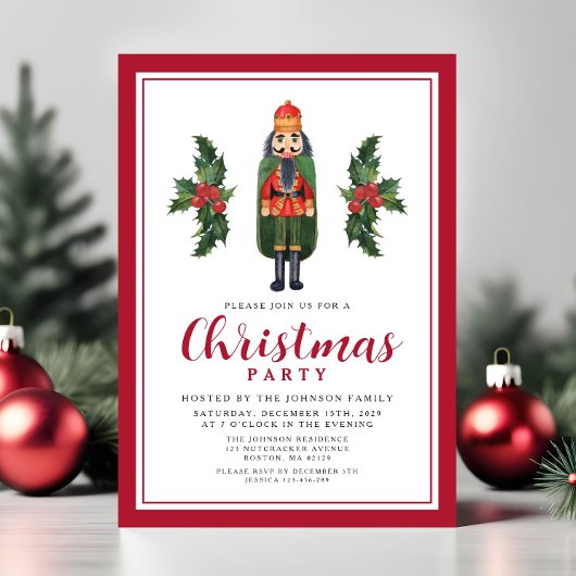 Invitation Fête de Noël Casse-Noisette Rouge
