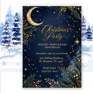 Invitation Fête de Noël céleste bleu marine de minuit