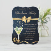 Invitation Fête de Noël Champagne, Gold Bow (Debout devant)