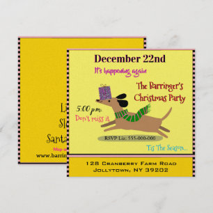 Invitation Fête de Noël Chien Saucisse Joyeux