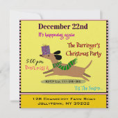 Invitation Fête de Noël Chien Saucisse Joyeux (Devant)