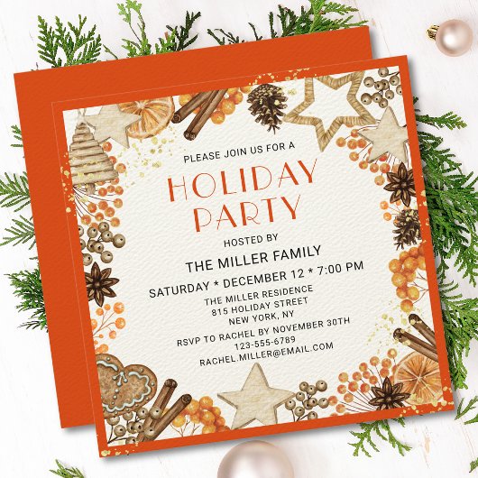 Invitation Fête de Noël Citrus Orange Rustique