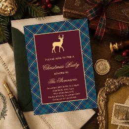 Invitation Fête de Noël Classique Carreaux Rouges Bourgogne R