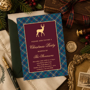 Invitation Fête de Noël Classique Carreaux Rouges Bourgogne R
