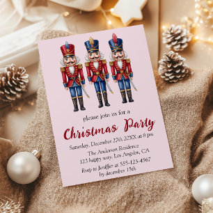 Invitation Fête de Noël Classique Casse-Noisette Rouge et Ble