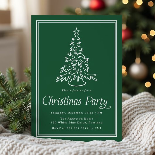 Invitation Fête de Noël classique Green Christmas Tree