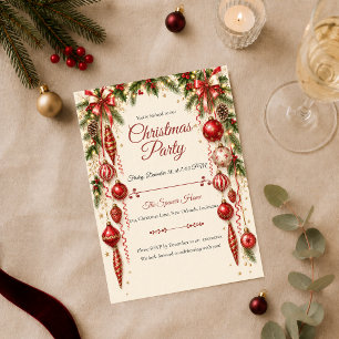 Invitation Fête de Noël Classique Rouge