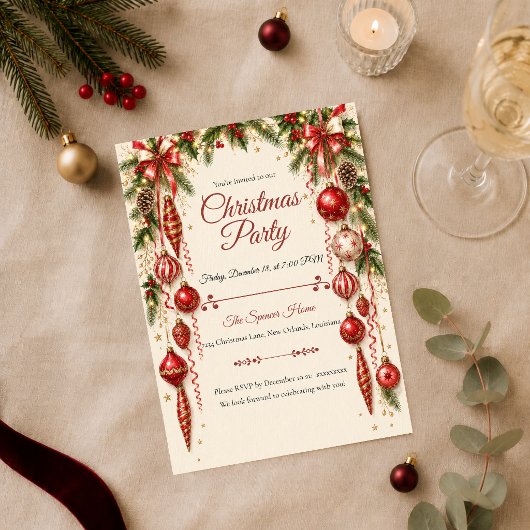 Invitation Fête de Noël Classique Rouge