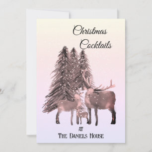 Invitation Fête de Noël Cocktail avec Cerfs dans la Neige