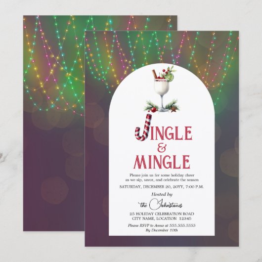Invitation Fête de Noël Cocktail Jingle & Mingle (Devant / Derrière)