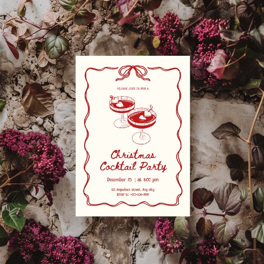 Invitation Fête de Noël Cocktail Rouge