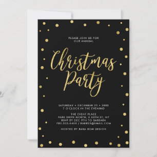 Invitation Fête de Noël Confetti Chic Or et Noir