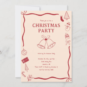 Invitation Fête de Noël Coquette Rouge Dessinée à la Main