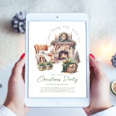 Invitation Fête de Noël Cosy aquarelle cheminée