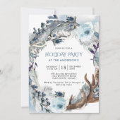 Invitation Fête de Noël, couronne bleue et argent (Devant)