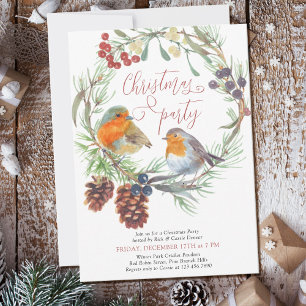 Invitation Fête de Noël Couronne de pin et de gui Robin