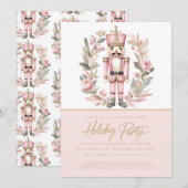 Invitation Fête de Noël Couronne Rose Casse-Noisette (Devant / Derrière)