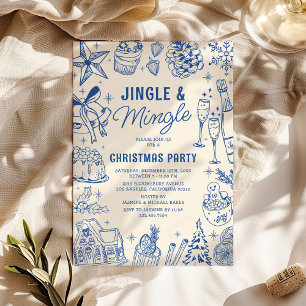 Invitation Fête de Noël Cozy Blue Doodle
