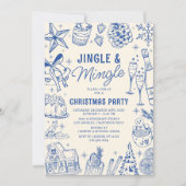 Invitation Fête de Noël Cozy Blue Doodle (Devant)