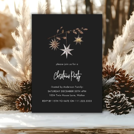 Invitation Fête de Noël Cozy Greenery Noir et Blanc