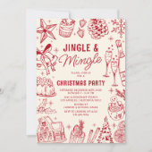 Invitation Fête de Noël Cozy Red Doodle (Devant)