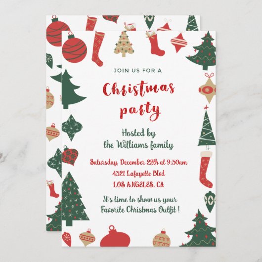 Invitation Fête de Noël Cute Trees Chaussettes (Devant / Derrière)