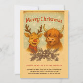 Invitation Fête de Noël d'animal Vintage rustique (Devant)