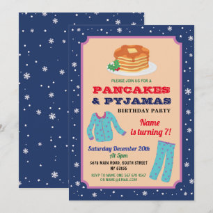 Invitation Fête de Noël d'anniversaire de pancakes et pyjamas