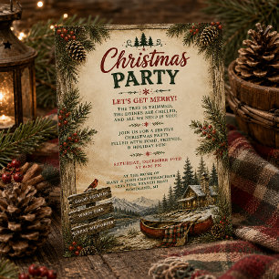 Invitation Fête de Noël dans un chalet rustique en forêt