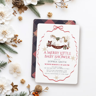Invitation Fête de Noël de bébé joyeux petit cheval à bascule