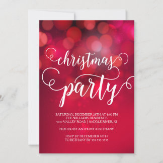 Invitation Fête de Noël de Bokeh Rouge Lettré à la main