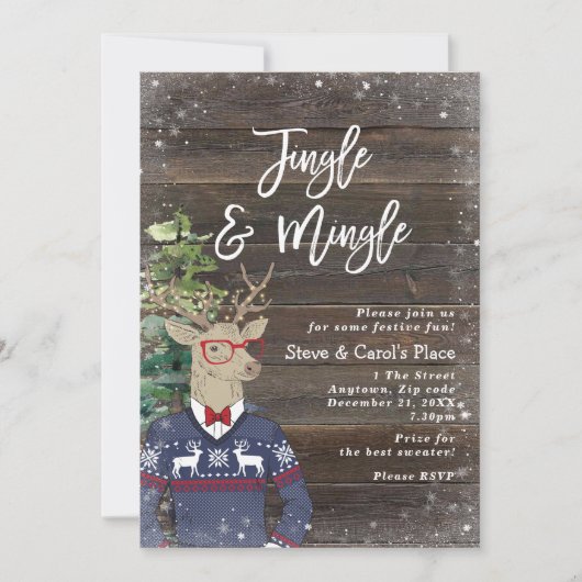 Invitation fête de noël de cerf rustique (Devant)