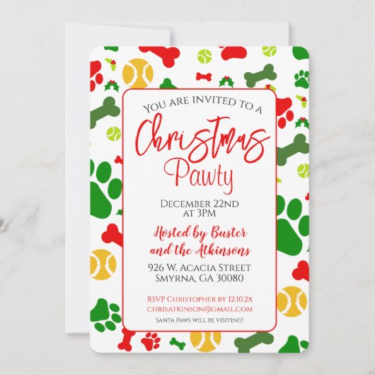 Invitation Fête de Noël de chien Pawty (Devant)