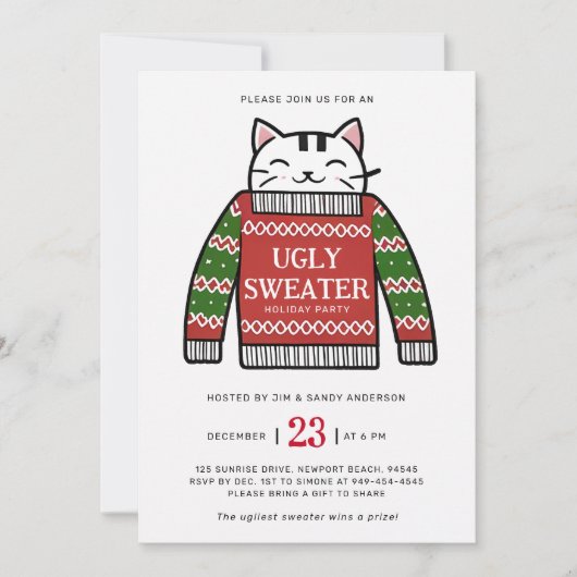 Invitation Fête de Noël de dessin de chat moderne (Devant)