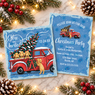 Invitation Fête de Noël de famille avec un vieux camion rouge