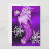 Invitation Fête de Noël de Flocon de neige rose violet (Dos)
