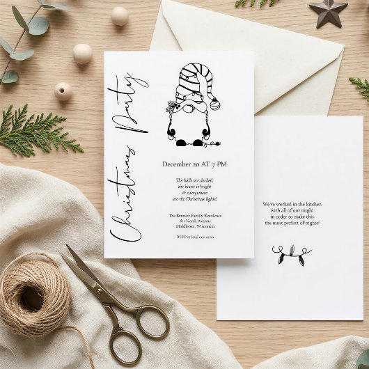 Invitation Fête de Noël de Gnome Mignon Minimaliste Moderne