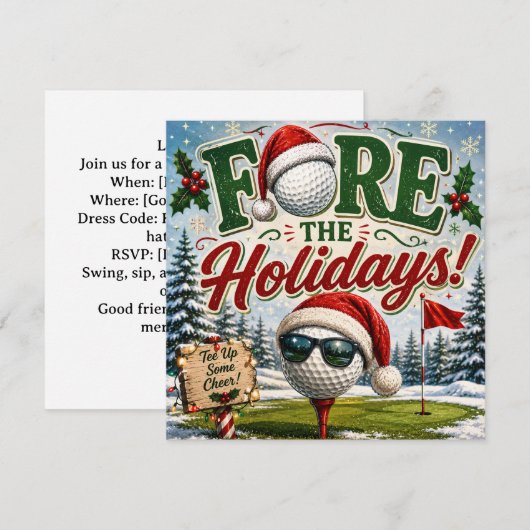 Invitation Fête de Noël de golf, allons-y !  (Devant / Derrière)