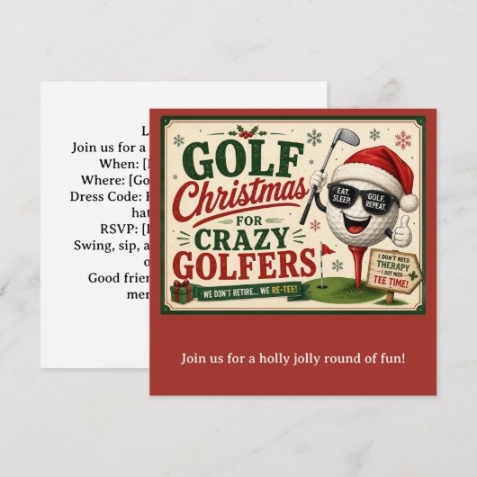 Invitation Fête de Noël de golf, allons-y ! (Devant / Derrière)
