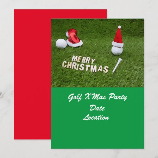Invitation Fête de Noël de golf avec balle de golf et Santa H (Devant / Derrière)