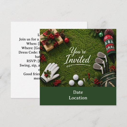 Invitation Fête de Noël de golf, Par-tons ! (Devant / Derrière)