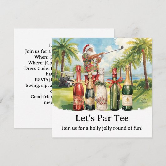 Invitation Fête de Noël de golf Par-tons avec le Père Noël (Devant / Derrière)