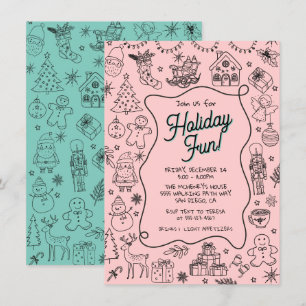 Invitation Fête de Noël de gribouillis dessinée à la main