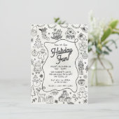 Invitation Fête de Noël de gribouillis dessinée à la main (Debout devant)