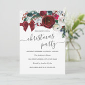 Invitation Fête de Noël de la Bow Floral Aquarelle Rouge (Debout devant)